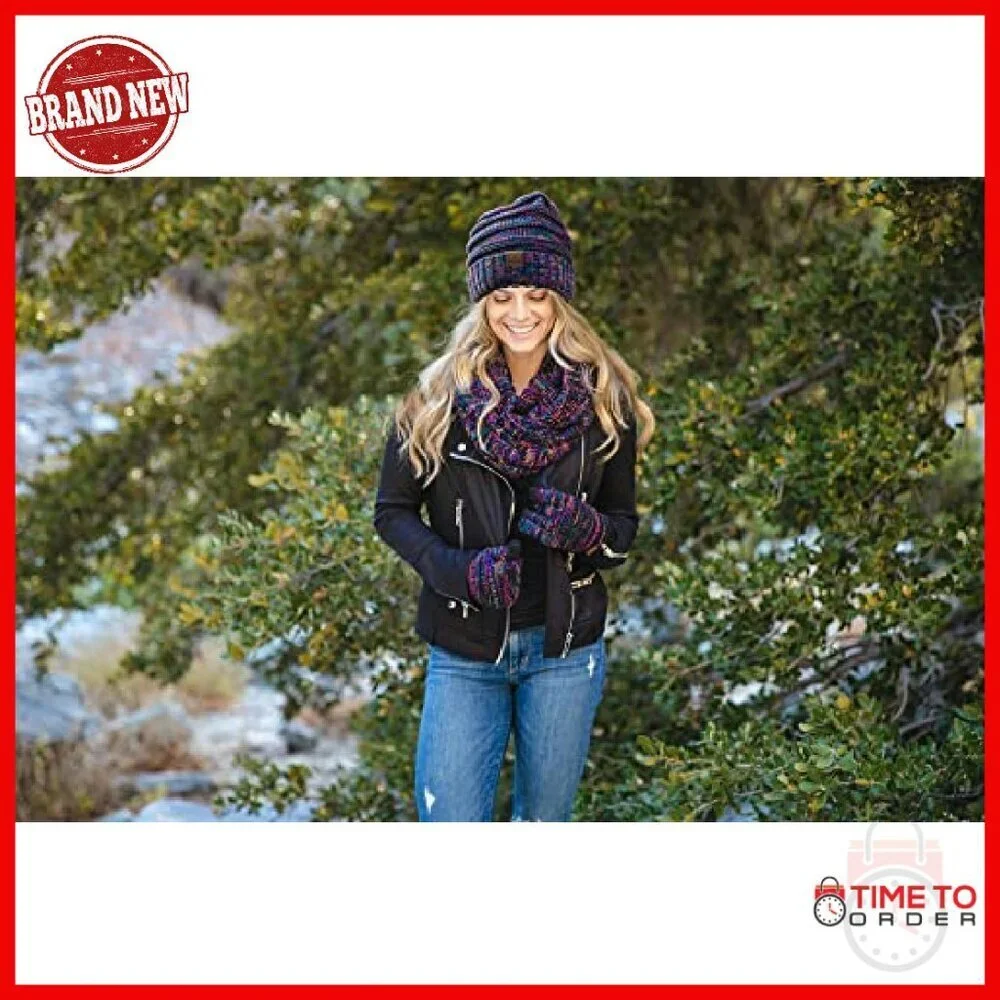 Oversized Slouchy Beanie Infinity Scarf Gloves Winter Set Acrylic
